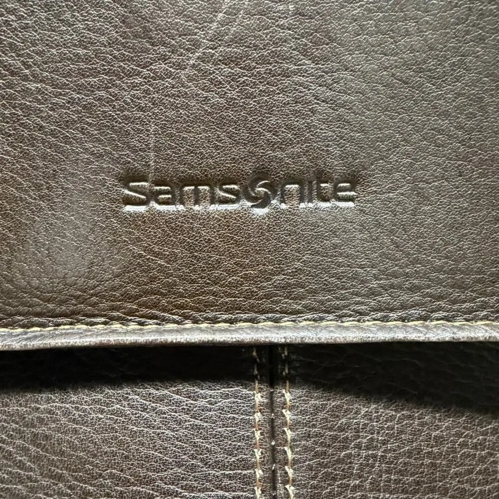 Samsonite Classic Leather Flapover Briefcase Messenger Bag Espresso Brown